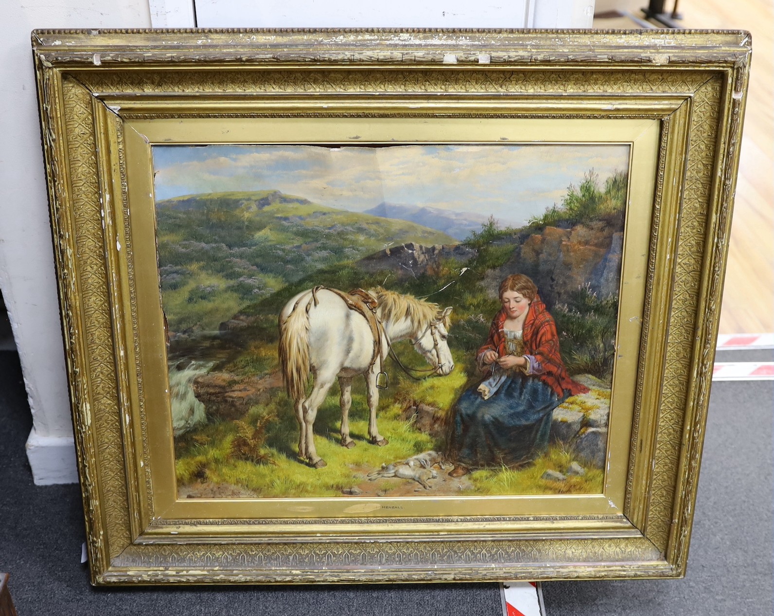 Isaac Henzell (1823-1875), oil on canvas, Woman and pony in the Highlands, signed and dated 1864, 50 x 60cm.